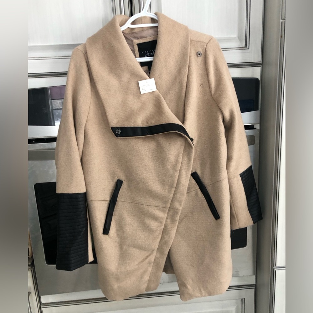 Streetwear Society Camel Trench Coat with Black Trim